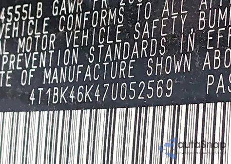 2007 Toyota Camry Se V6 из США, поврежденный, VIN 4T1BK46K47U052569